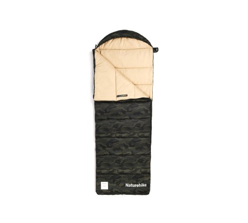 Ультралёгкий спальный мешок Naturehike CNK2350WS023 M320 хлопковый с капюшоном весна осень камуфляжный, молния слева