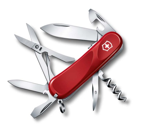 Нож перочинный VICTORINOX Evolution S14, 85 мм, 14 функций, с фиксатором лезвия, красный