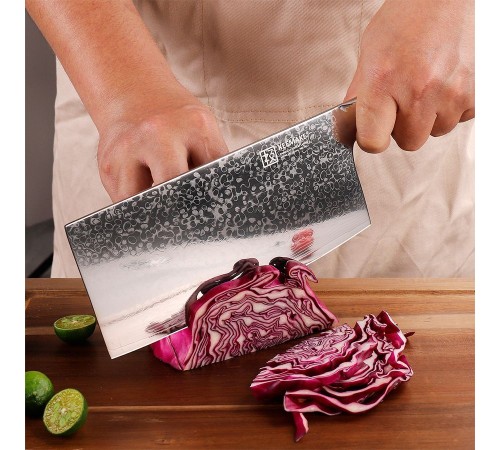 Нож из дамасской стали для мяса Keemake 7 Inch Cleaver Knife Green Gem, бежевый