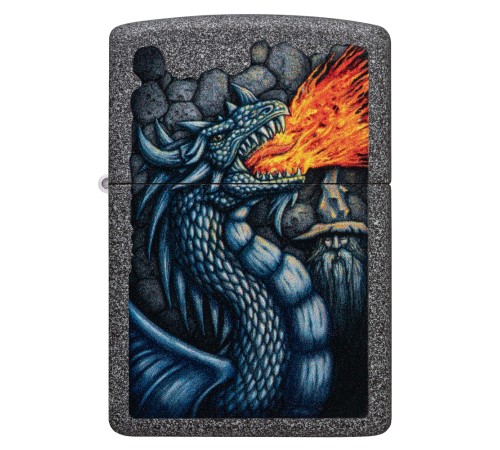 Зажигалка ZIPPO Fiery Dragon с покрытием Iron Stone, латунь/сталь, серая, матовая, 38x13x57 мм