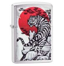 Зажигалка ZIPPO Asian Tiger с покрытием Brushed Chrome, латунь/сталь, серебристая, 38x13x57 мм