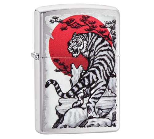 Зажигалка ZIPPO Asian Tiger с покрытием Brushed Chrome, латунь/сталь, серебристая, 38x13x57 мм