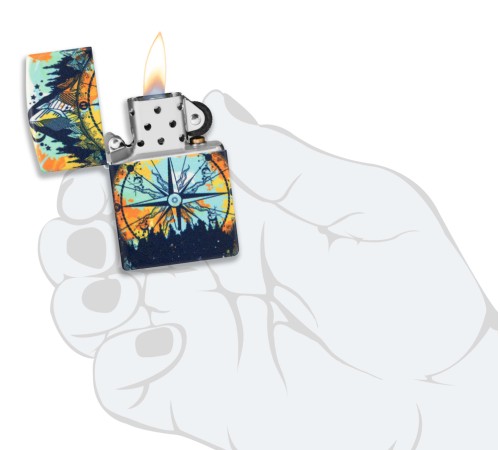 Зажигалка ZIPPO Compass с покрытием Glow In The Dark Green, латунь/сталь, разноцветная, 38x13x57 мм