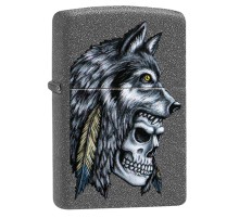 Зажигалка ZIPPO Wolf Skull с покрытием Iron Stone™, латунь/сталь, серая, матовая, 38x13x57 мм