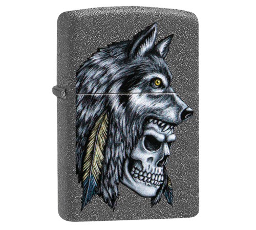 Зажигалка ZIPPO Wolf Skull с покрытием Iron Stone™, латунь/сталь, серая, матовая, 38x13x57 мм