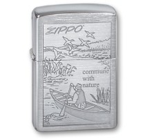 Зажигалка ZIPPO Row Boat, с покрытием Brushed Chrome, латунь/сталь, серебристая, 38x13x57 мм