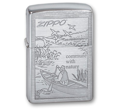Зажигалка ZIPPO Row Boat, с покрытием Brushed Chrome, латунь/сталь, серебристая, 38x13x57 мм