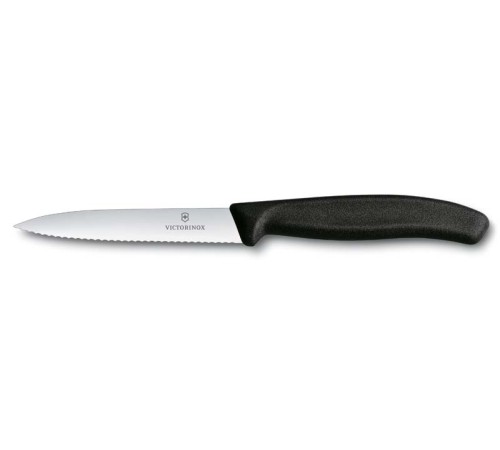 Нож для овощей VICTORINOX SwissClassic, лезвие 10 см с волнистой заточкой, чёрный