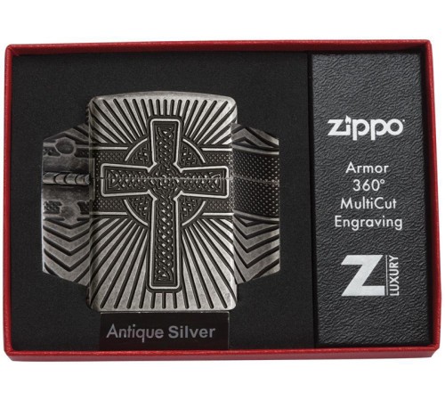 Зажигалка ZIPPO Armor® с покрытием Antique Silver, латунь/сталь, серебристая, матовая, 38x13x57 мм