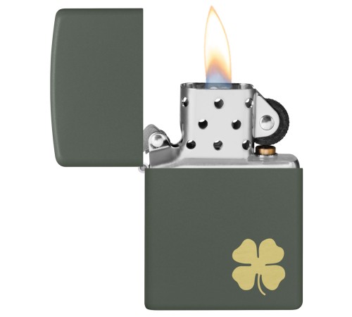 Зажигалка ZIPPO Four Leaf Clover с покрытием Green Matte, латунь/сталь, зеленая, 38x13x57 мм