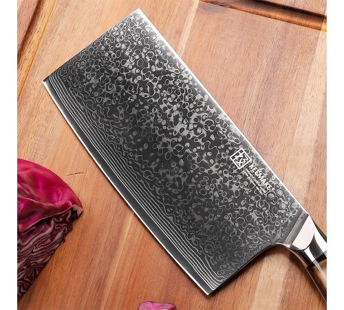 Нож из дамасской стали для мяса Keemake 7 Inch Cleaver Knife Green Gem, бежевый