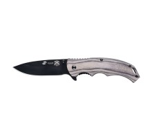 Нож складной Stinger, 120 мм, (чёрный), материал рукояти: дерево/сталь (серый), в картонной коробке