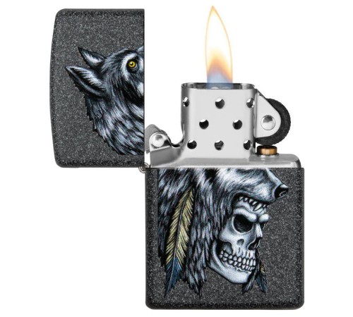 Зажигалка ZIPPO Wolf Skull с покрытием Iron Stone™, латунь/сталь, серая, матовая, 38x13x57 мм