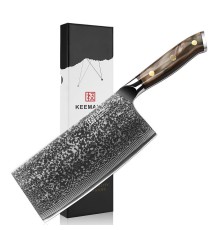 Нож из дамасской стали для мяса Keemake 7 Inch Cleaver Knife Green Gem, бежевый