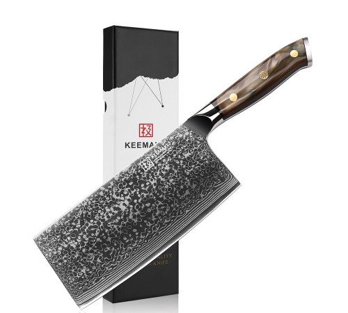 Нож из дамасской стали для мяса Keemake 7 Inch Cleaver Knife Green Gem, бежевый