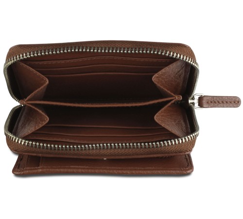 Кошелёк женский BUGATTI Lady Top, на молнии, коньячный, натуральная воловья кожа, 12х2,5х9 см