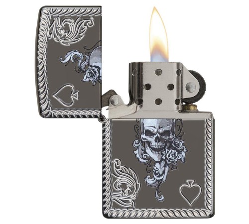 Зажигалка ZIPPO Armor® с покрытием Black Ice®, латунь/сталь, чёрная, глянцевая, 37х13x58 мм