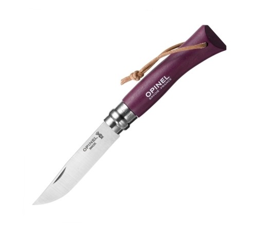 Нож Opinel №7 Trekking, нержавеющая сталь, кожаный темляк, фиолетовый, 001444