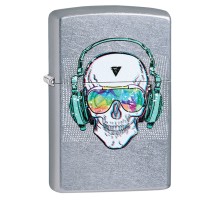 Зажигалка ZIPPO Skull Headphone с покрытием Street Chrome™, латунь/сталь, серебристая, 38x13x57 мм