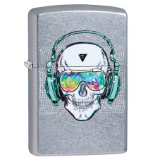 Зажигалка ZIPPO Skull Headphone с покрытием Street Chrome™, латунь/сталь, серебристая, 38x13x57 мм