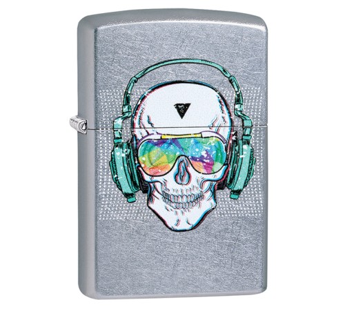 Зажигалка ZIPPO Skull Headphone с покрытием Street Chrome™, латунь/сталь, серебристая, 38x13x57 мм