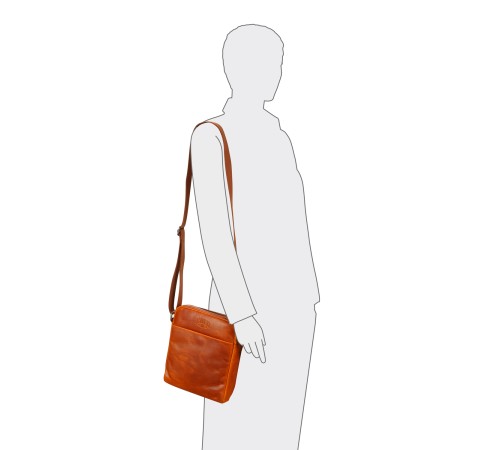 Сумка через плечо KLONDIKE DIGGER «Jake», натуральная кожа цвета коньяк, 26 x 22 x 7 см