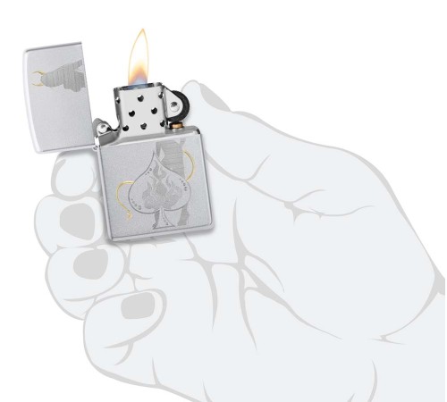 Зажигалка ZIPPO Devilish Ace с покрытием Satin Chrome, латунь/сталь, серебристая, 38x13x57 мм