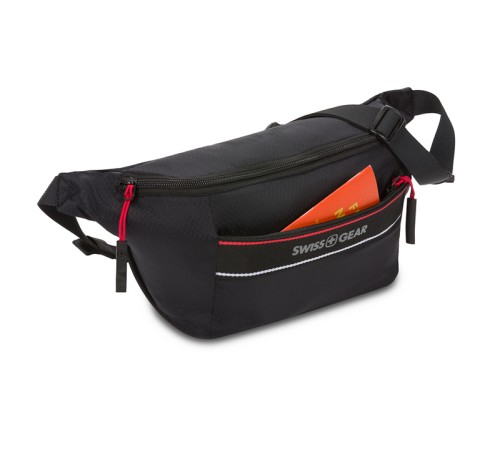 Сумка на пояс SWISSGEAR, черная, полиэстер с плетением рип-стоп, 38 x 5 x 15 см