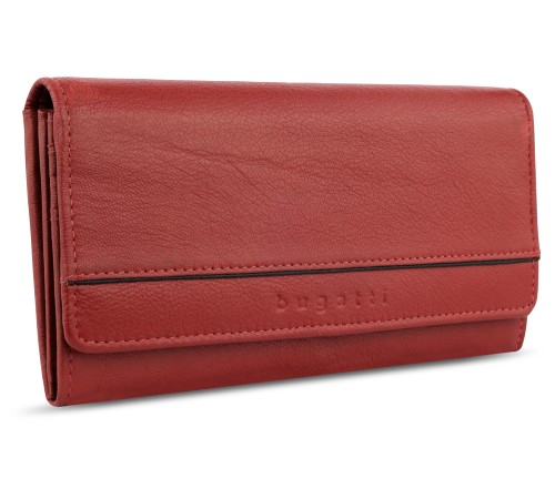 Кошелёк женский BUGATTI Banda, с защитой данных RFID, красный, кожа козы/полиэстер, 18,5х2,5х9,5 см