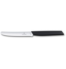 Нож столовый VICTORINOX Swiss Modern, волнистое лезвие 11 см с закруглённым кончиком, чёрный