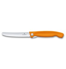 Нож для овощей VICTORINOX SwissClassic, складной, лезвие 11 см с волнистой кромкой, оранжевый