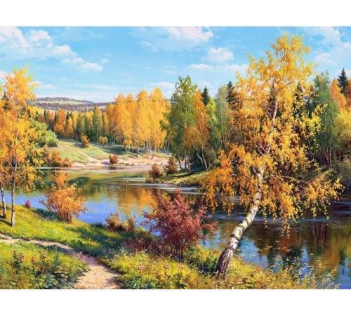 Картина мозаикой с нанесенной рамкой 40х50 И.ПРИЩЕПА. ЗОЛОТАЯ ОСЕНЬ (30 цветов)