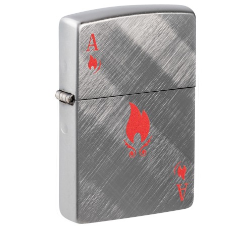 Зажигалка ZIPPO Ace Design с покрытием Brushed Chrome, латунь/сталь, серебристая, 38x13x57 мм