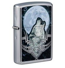 Зажигалка ZIPPO Howling Wolf с покрытием Street Chrome, латунь/сталь, серебристая, 38x13x57 мм