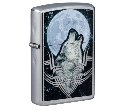 Зажигалка ZIPPO Howling Wolf с покрытием Street Chrome, латунь/сталь, серебристая, 38x13x57 мм