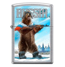 Зажигалка ZIPPO Русский медведь с покрытием Street Chrome™, латунь/сталь, серебристая, 38x13x57 мм