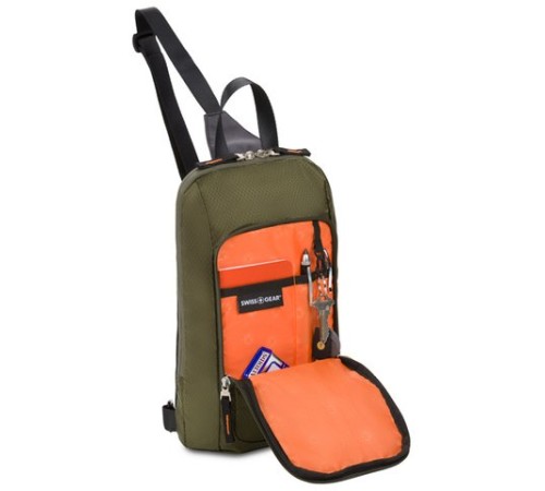 Рюкзак SWISSGEAR с одним плечевым ремнем, зеленый/оранжевый, полиэстер рип-стоп, 18 x 5 x 33 см, 4 л