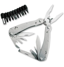 Мультитул Stinger, сталь (серебристый), 9 инструментов, нейлоновый чехол, 12 насадок, коробка картон