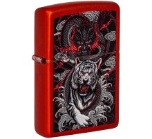Зажигалка ZIPPO Dragon Tiger Design с покрытием Metallic Red, латунь/сталь, красная, 38x13x57 мм