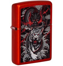 Зажигалка ZIPPO Dragon Tiger Design с покрытием Metallic Red, латунь/сталь, красная, 38x13x57 мм