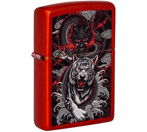 Зажигалка ZIPPO Dragon Tiger Design с покрытием Metallic Red, латунь/сталь, красная, 38x13x57 мм