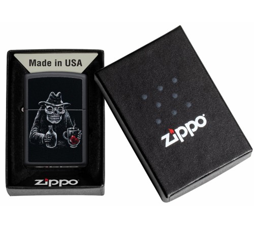 Зажигалка ZIPPO Bar Skull Design с покрытием Black Matte, латунь/сталь, чёрная, матовая, 38x13x57 мм