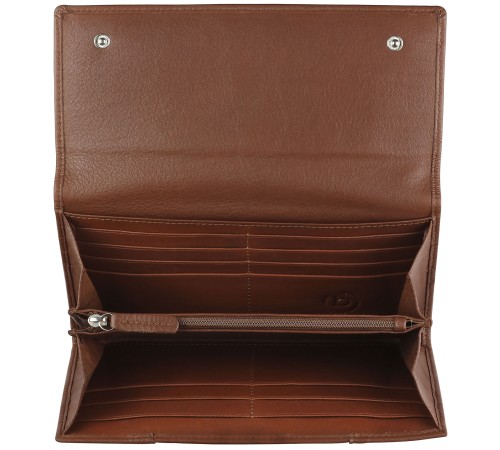Кошелёк женский BUGATTI Lady Top, коньячный, натуральная воловья кожа, 20х2,5х10,5 см