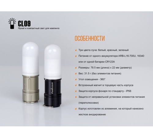 Фонарь Fenix CL09 серый, CL09GY