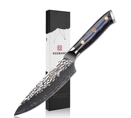 Нож шеф-повара из дамасской стали Keemake 6,5 Inch Chef Knife, синий