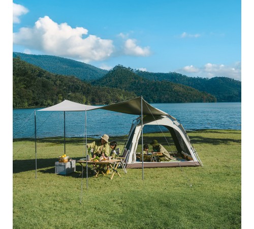 Палатка Naturehike Ango Automatic CNK2550WS010 трёхместная, большая, c навесом, бежевая с коричневым