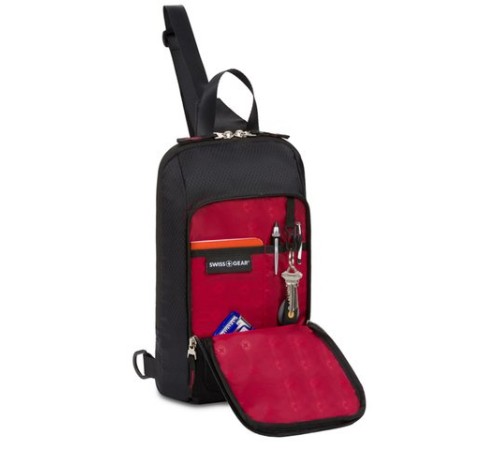 Рюкзак SWISSGEAR с одним плечевым ремнем, черный/красный, полиэстер рип-стоп, 18 x 5 x 33 см, 4 л