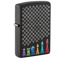 Зажигалка ZIPPO Chess Pieces с покрытием Black Matte, латунь/сталь, черная 38x13x57 мм
