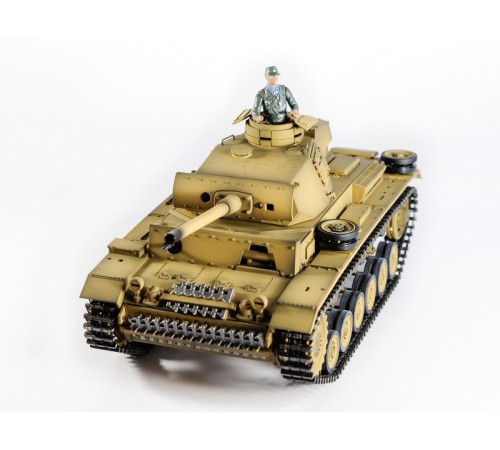 Р/У танк Taigen 1/16 Panzerkampfwagen III (Германия) дым, свет (для ИК боя) V3 2.4G RTR пустыня