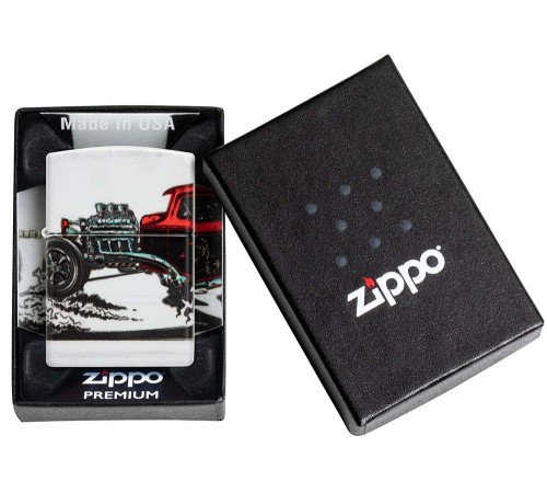 Зажигалка ZIPPO Hot Rod Design с покрытием 540 Matte, латунь/сталь, белая, матовая, 38x13x57 мм